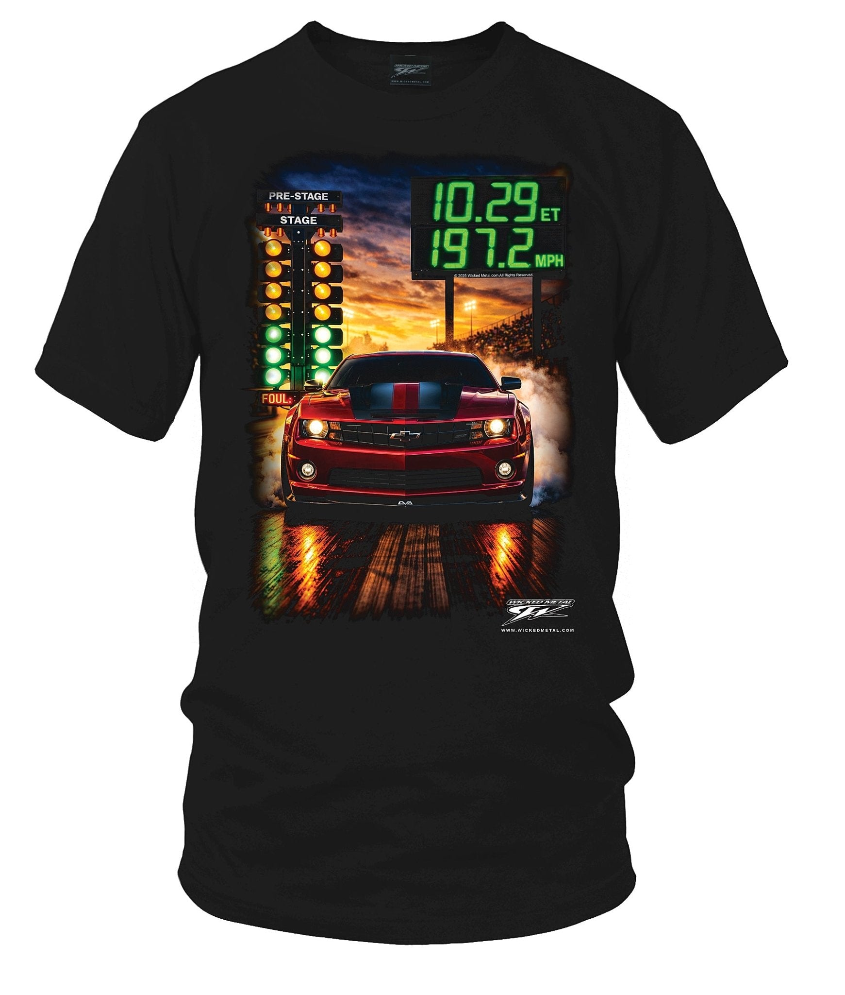 Camaro Maroon Customer Car - Drag Racing T-Shirt With My Car On It - Wicked Metal