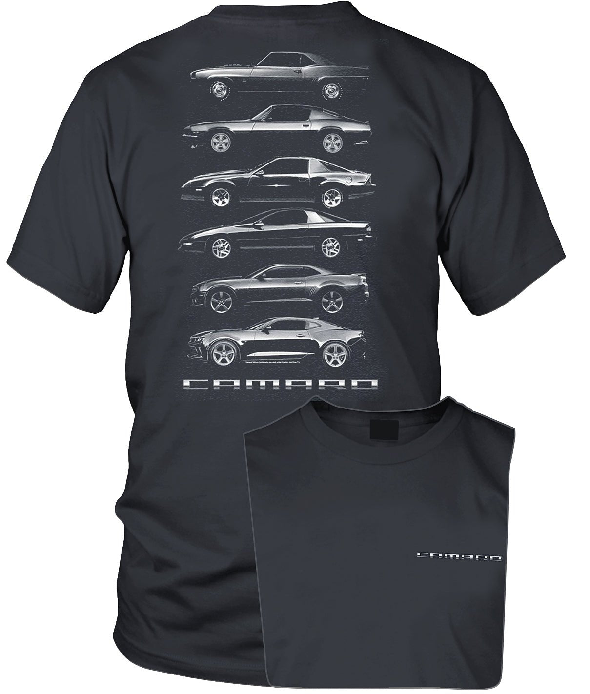 Camaro Silhouettes - Multiple Year Chevy Camaro Generations t shirt - Wicked Metal