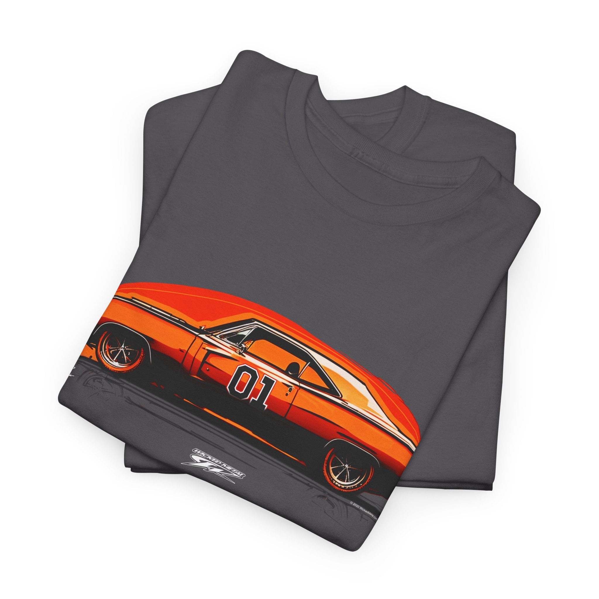 Dodge Orange Illustrated Charger t-shirt, Dukes of Hazzard Style t-shirt Grey - Wicked Metal - Wicked Metal