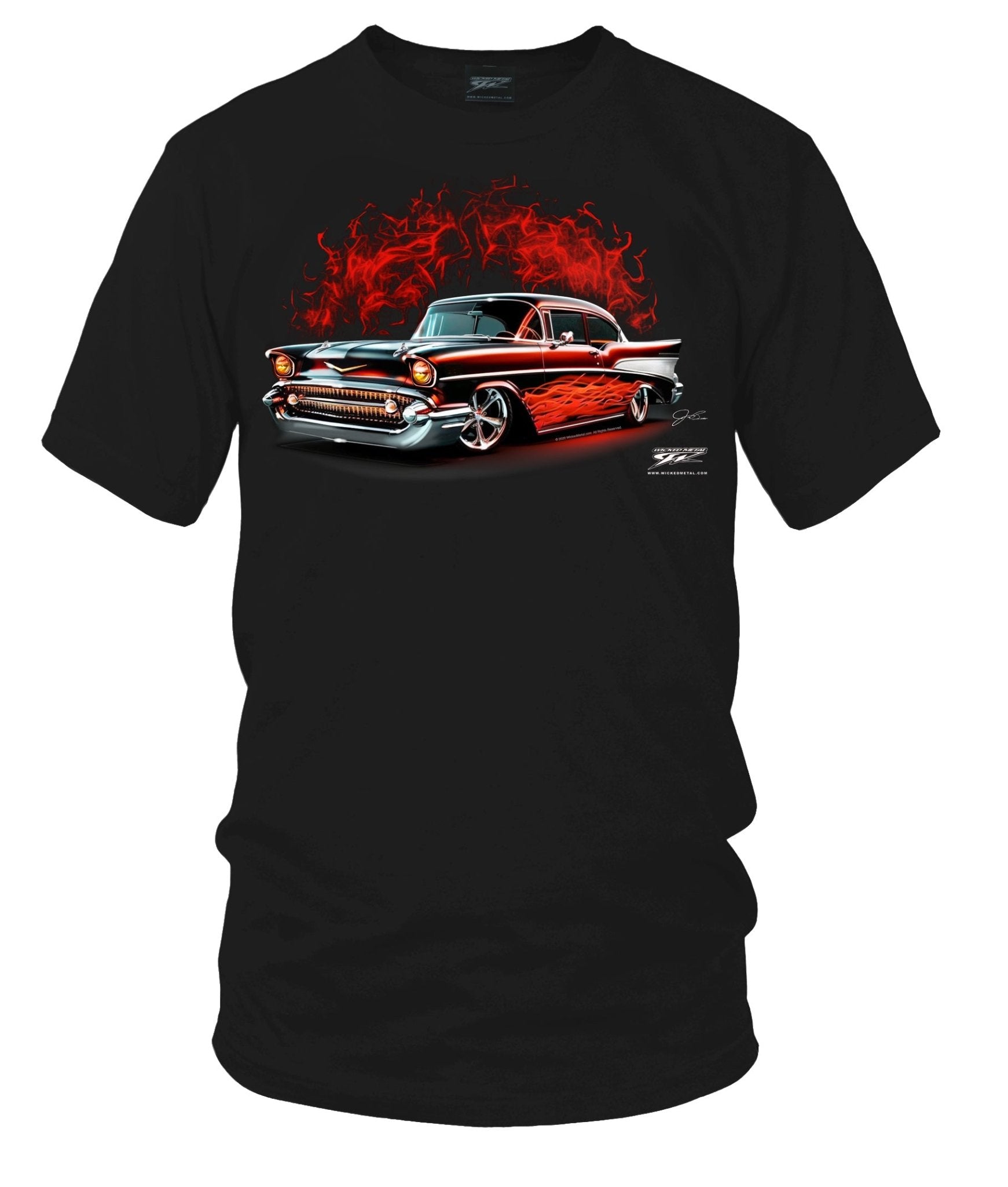 1957 Chevy Bel Air - Bel Air Flames T-Shirt - 57 Chevy t - Shirt - Wicked Metal