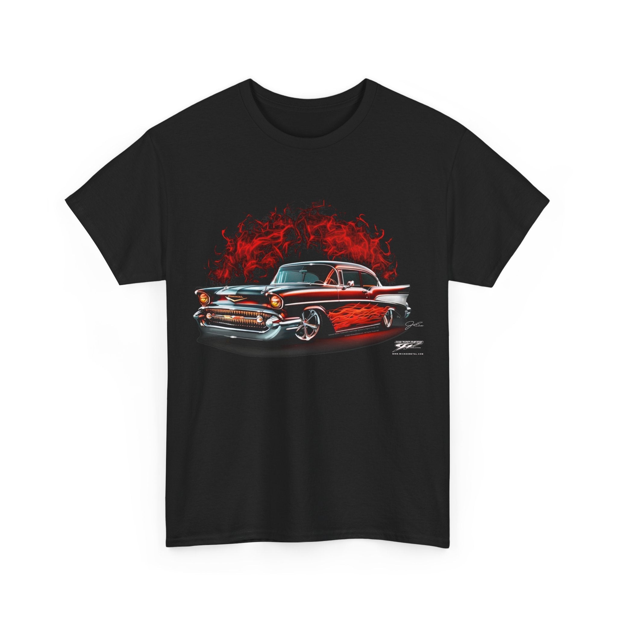 1957 Chevy Bel Air - Bel Air Flames T-Shirt - 57 Chevy t - Shirt - Wicked Metal