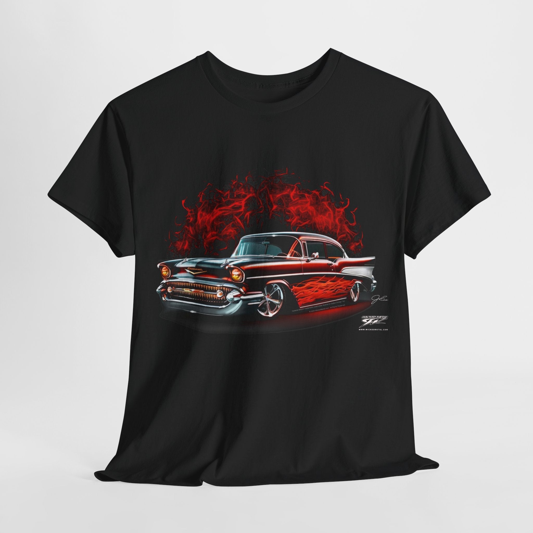 1957 Chevy Bel Air - Bel Air Flames T-Shirt - 57 Chevy t - Shirt - Wicked Metal