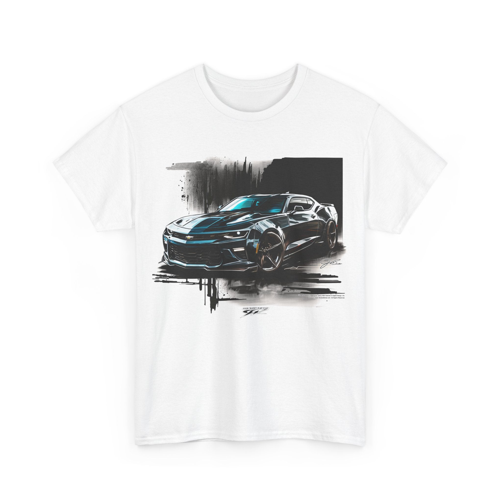 Camaro ZL1 Black Splash on White 5th Gen - 2010s ZL1 Camaro - Chevy Camaro t shirt - Wicked Metal - Wicked Metal