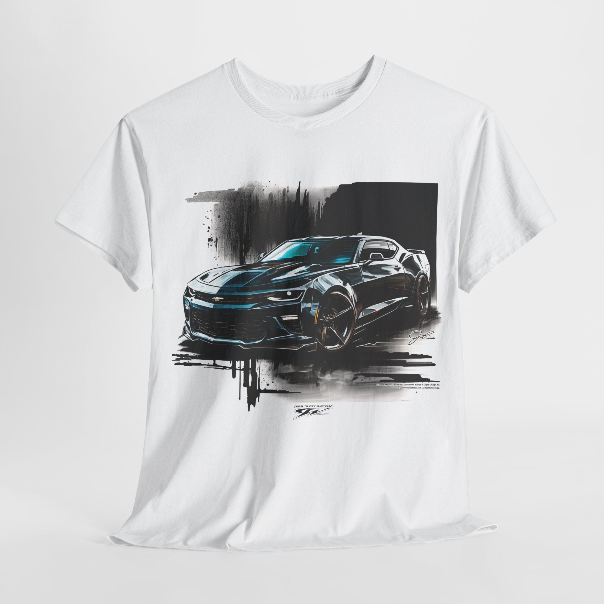 Camaro ZL1 Black Splash on White 5th Gen - 2010s ZL1 Camaro - Chevy Camaro t shirt - Wicked Metal - Wicked Metal