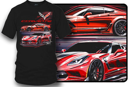 Corvette c7 Red Prototype - Corvette C7 Stylized logo shirt - Wicked Metal