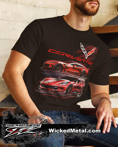 Image of Corvette c7 Red Prototype - Corvette C7 Stylized logo shirt - Wicked Metal