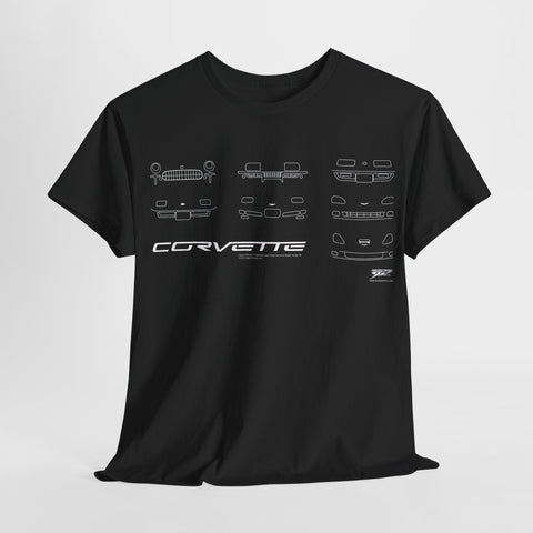 Image of Corvette fronts t Shirt - C1 - C6 Style - All Corvettes shirt - Wicked Metal