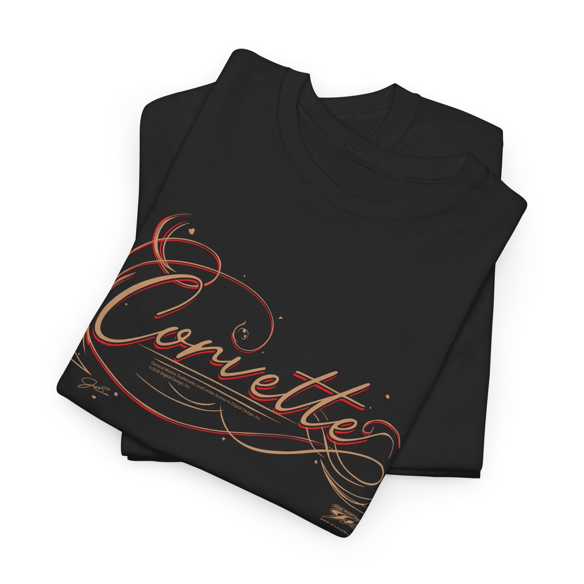 Corvette Pinstriped Script lettering - Corvette Script logo shirt - Wicked Metal