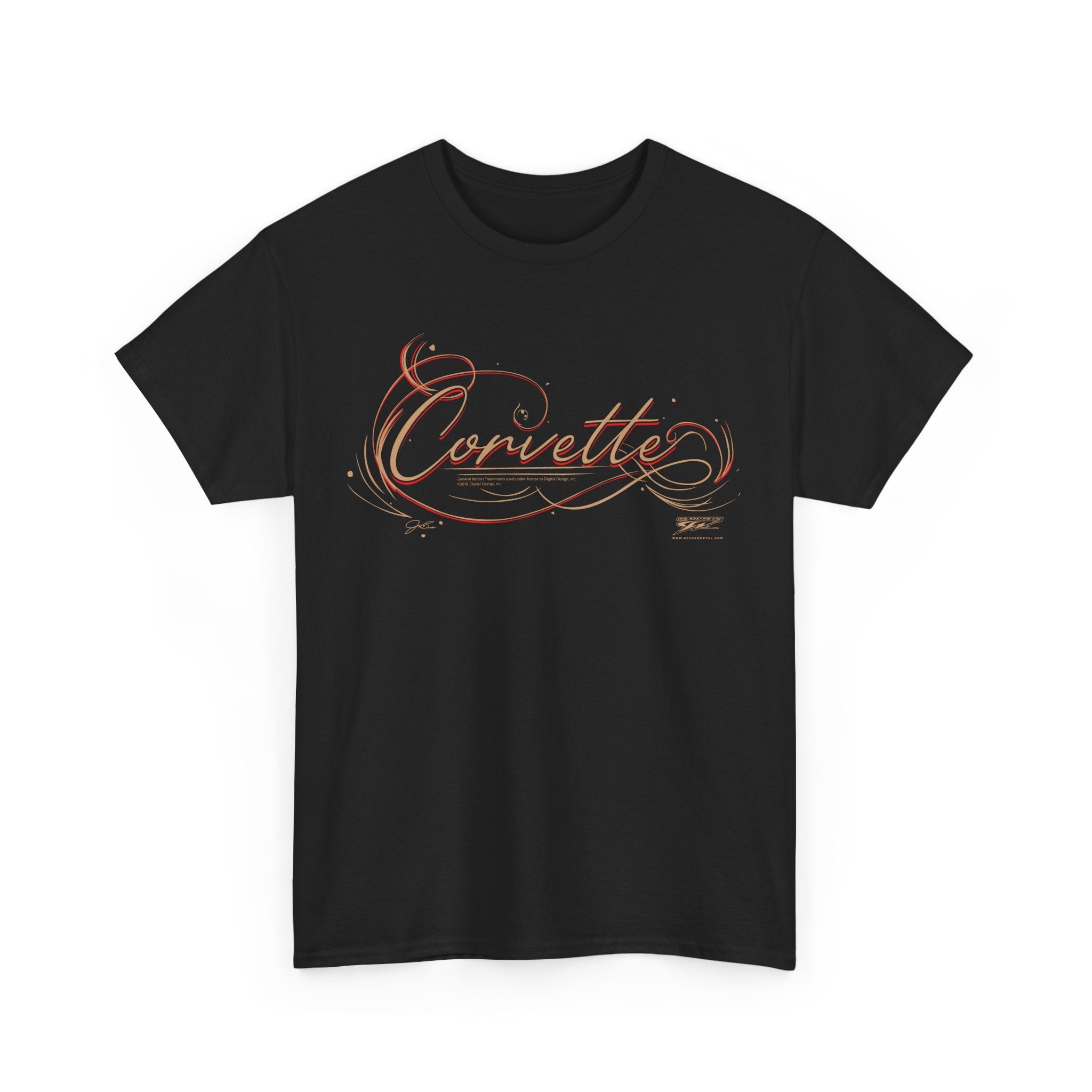 Corvette Pinstriped Script lettering - Corvette Script logo shirt - Wicked Metal