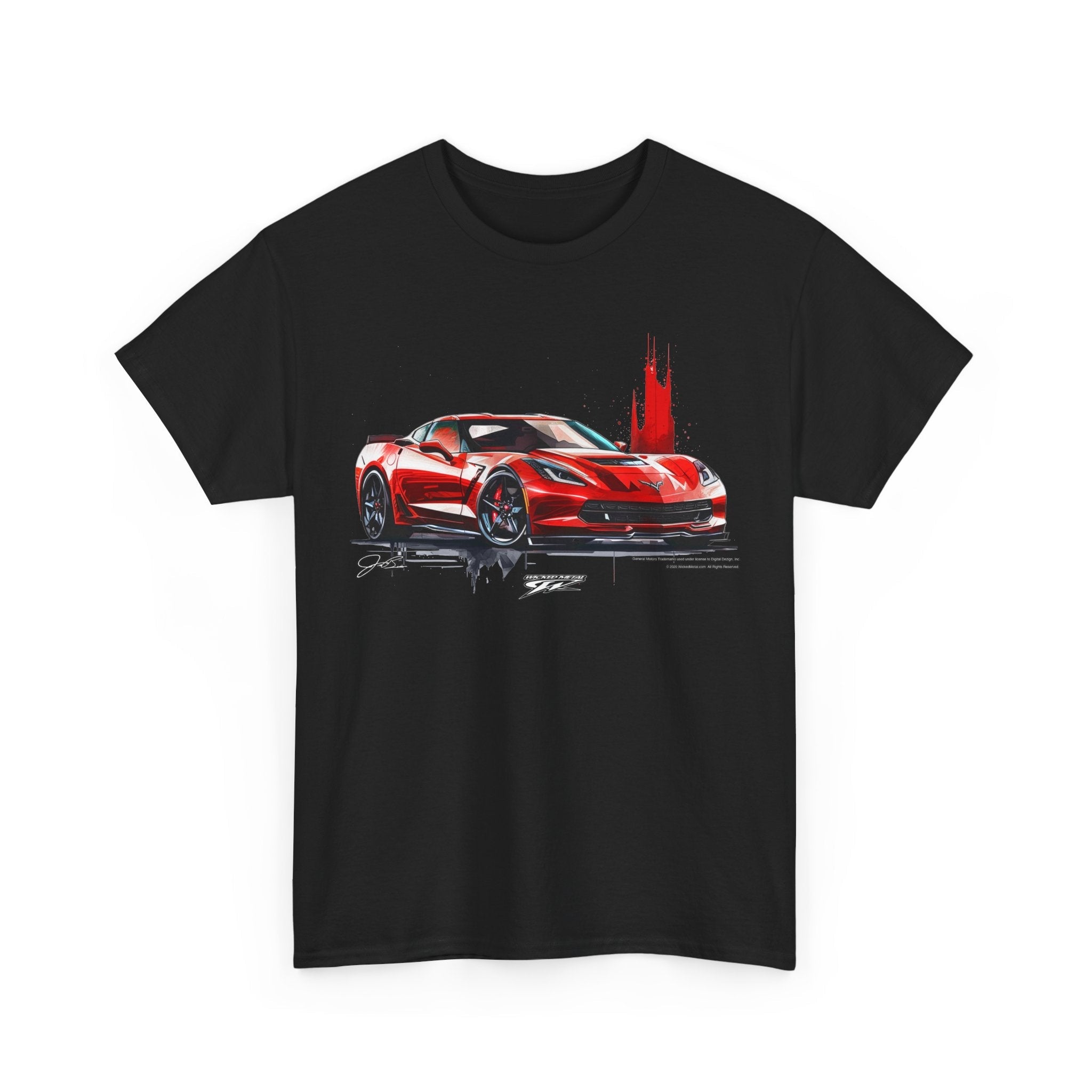 Corvette red c7 on black tee - Corvette C7 shirt - Wicked Metal