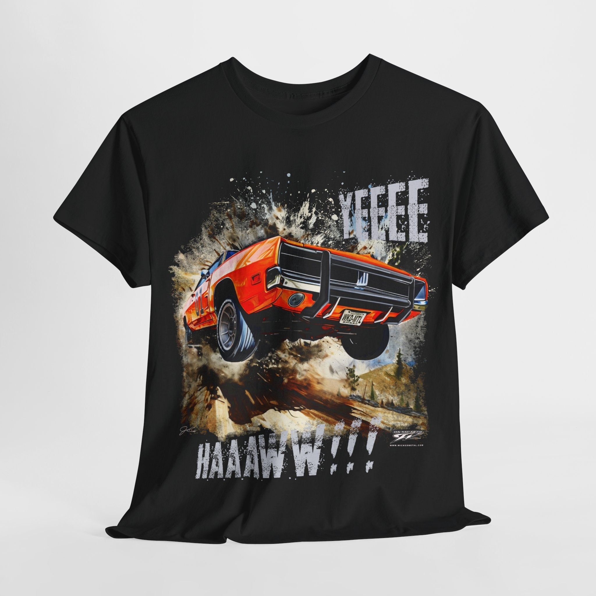Dodge Charger Jump YeeHaw t-shirt, Dukes of Hazzard Style t-shirt Black - Wicked Metal - Wicked Metal