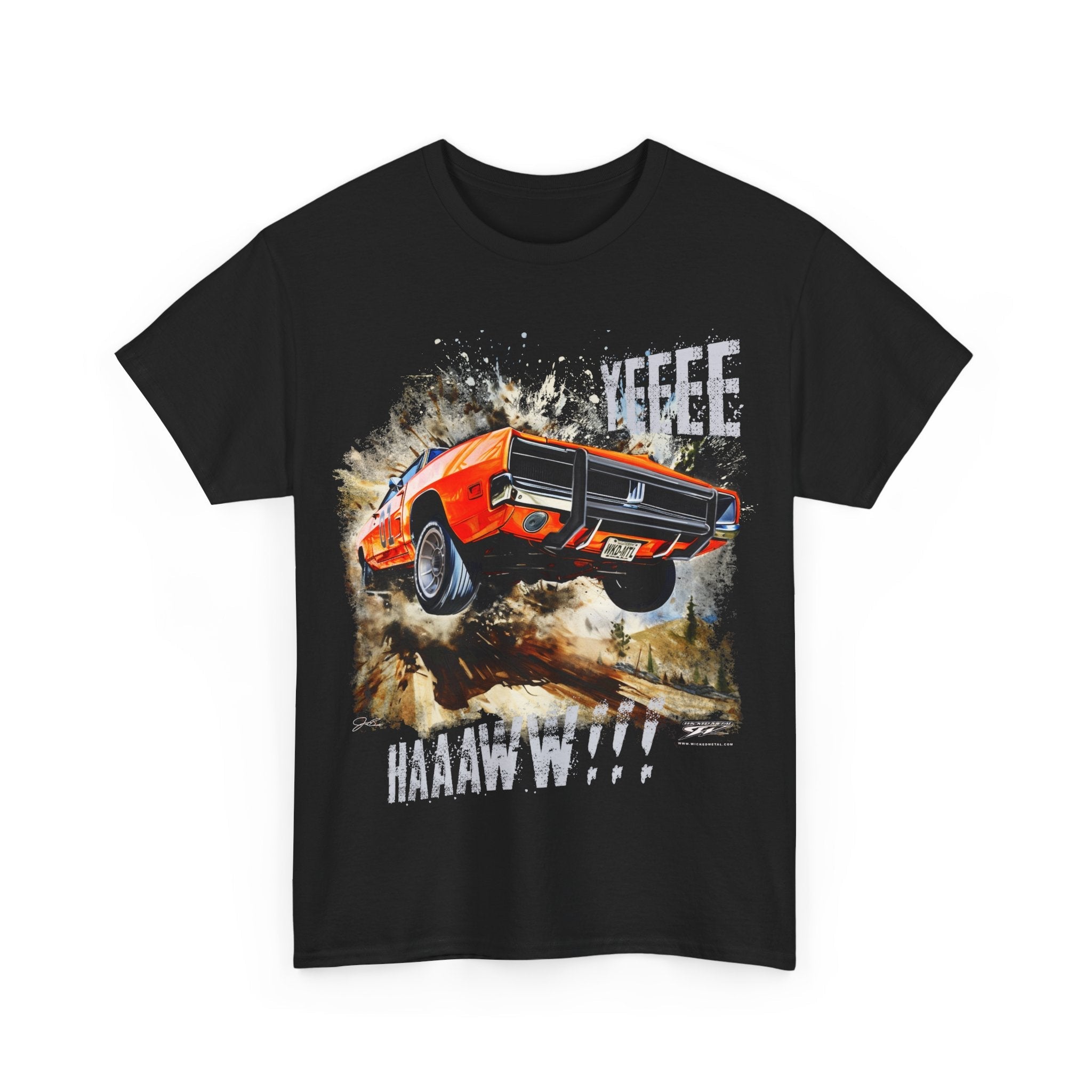 Dodge Charger Jump YeeHaw t-shirt, Dukes of Hazzard Style t-shirt Black - Wicked Metal - Wicked Metal