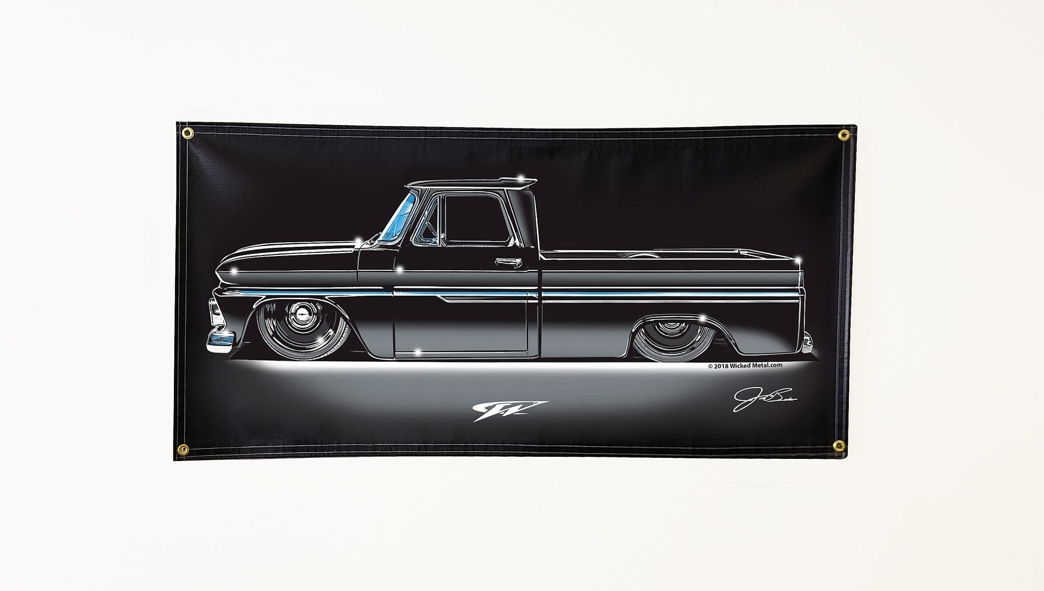 C-10 Truck Banner, wall art - garage banner art 24" X 48" - Wicked Metal