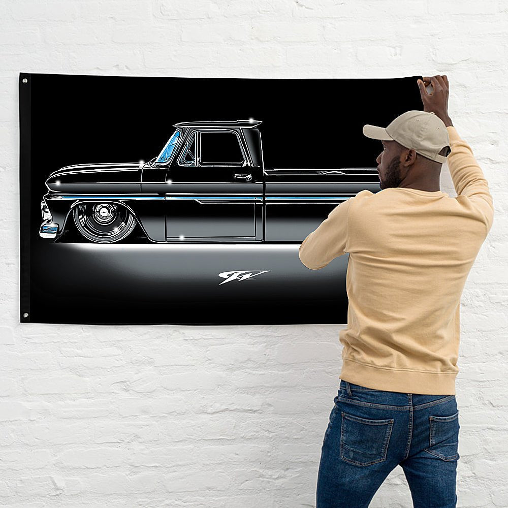 C-10 Truck Banner, wall art - garage banner art 24" X 48" - Wicked Metal