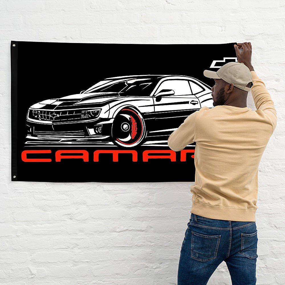 Camaro 5th Gen Stylized Banner, wall art - garage banner art 24" X 48" - Wicked Metal